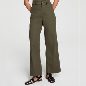 NWT Spanx Deep Pine Green Wide-Leg Stretch Twill Crop Pants, Size M